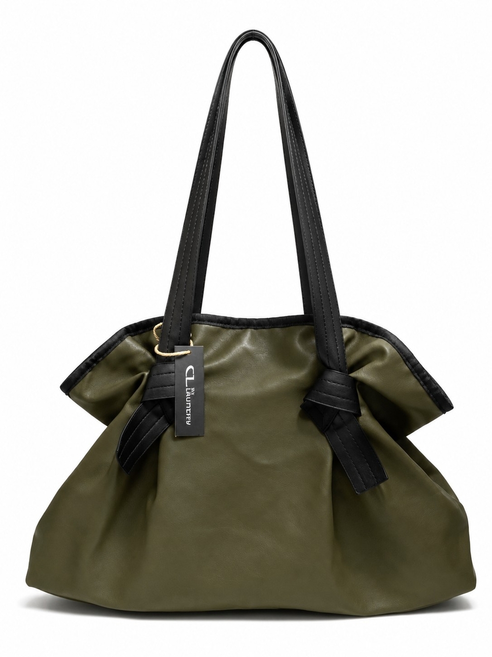 CL by Laundry Olive and Black Knot-Accent Shoulder Bag